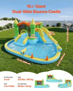 Inflatable Bounce House, 12.5 x 13.1 x 6.5 ft Inflatable Bounce House Water Slide, Bouncer Castle w E415-CQCBKWSLXSCXQDNIX001V1