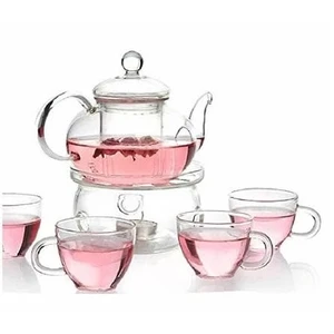 6-Piece Glass Tea Pot Set with 4 Cups Teapot Warmer and Infuser Q280-GPHRTP185381