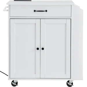 Kitchen Island Cart, 32" Mobile Carts with Storage Cabinet, Rolling Table with Power Outlet, Spice  E415-QFBYDKCFDBS124GETV1