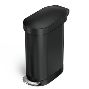 Matte Black 12-Gallon Narrow Kitchen Trash Can with Easy Step-on Lid Q280-BLKSRG98534215