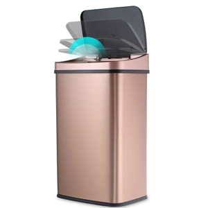 Gold Copper 13-Gallon Stainless Steel Kitchen Trash Can with Motion Sensor Lid Q280-GTGC42183974