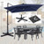 10 FT Cantilever Patio Umbrella with 32 Solar LED Lights and 220 LBS Base-Dark Blue - Color: Dark B D681-NP13285NY+NP12183