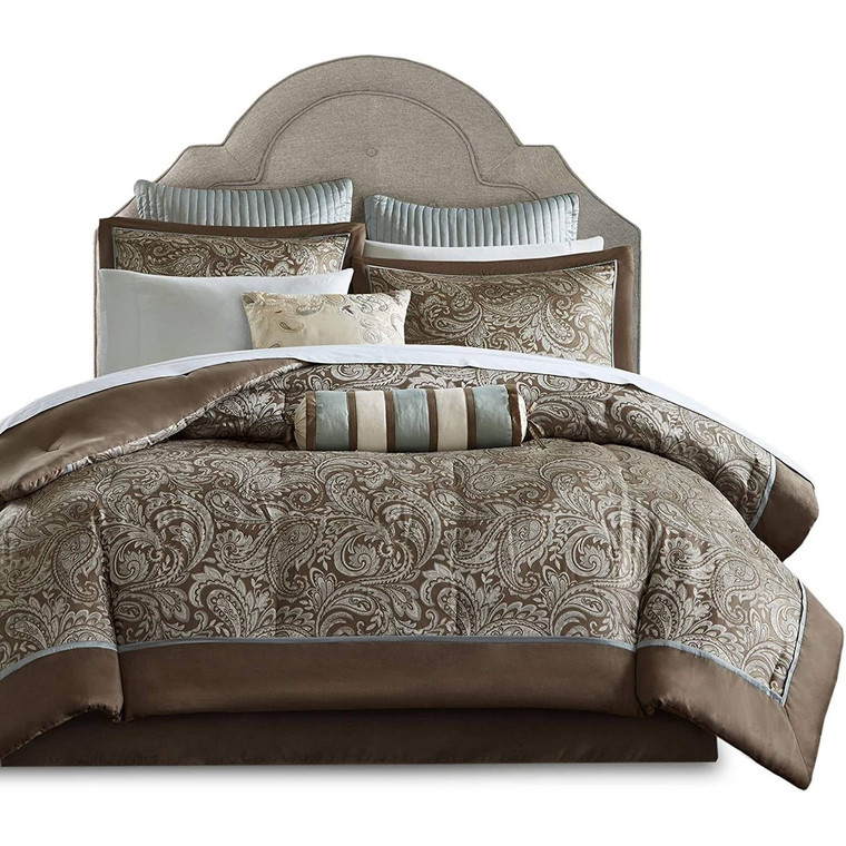 King 12 Piece Cotton Polyester Comforter Set Blue Paisley Q280-KIBL1987