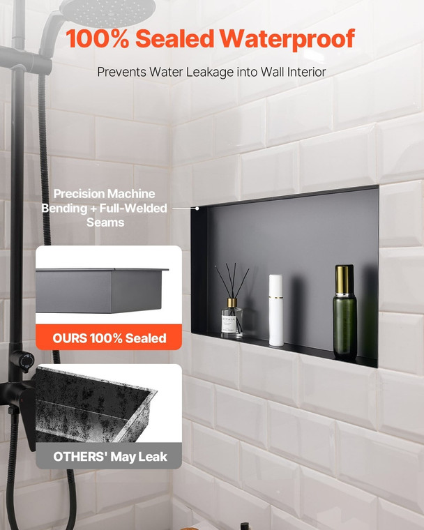 Shower Niche, 13 x 25 x 4 inch Frameless Recessed Wall Niche, Heavy-duty Stainless Steel Modern Sha E415-BXGLYBKHS1C1WTOYK001V0