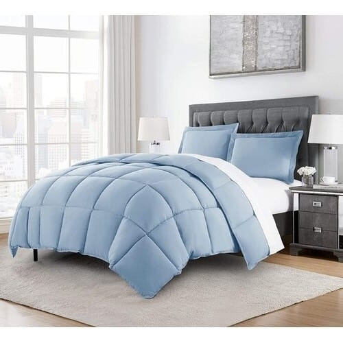 Queen Size Reversible Microfiber Down Alternative Comforter Set in Blue Q280-CBQU7357