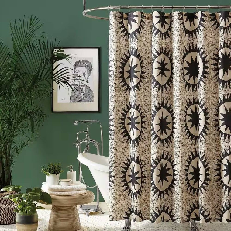 72 x 72 in. Cotton Poly Shower Curtain w/ Cream Brown Sun Star Medallion Pattern Q280-CSBJTEFN28493851