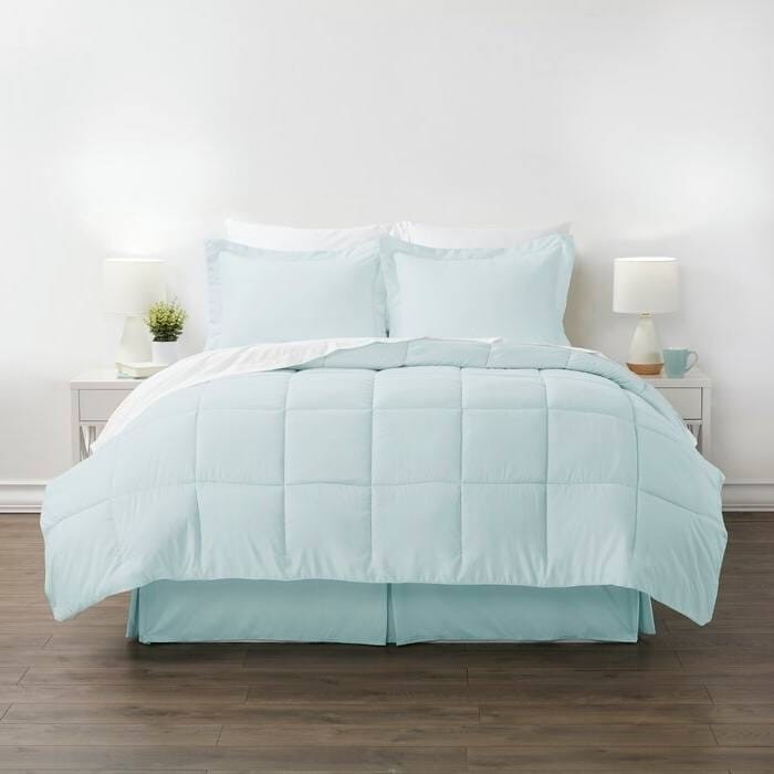 King size Microfiber 6-Piece Reversible Bed-in-a-Bag Comforter Set in Aqua Blue Q280-KIAQ8099
