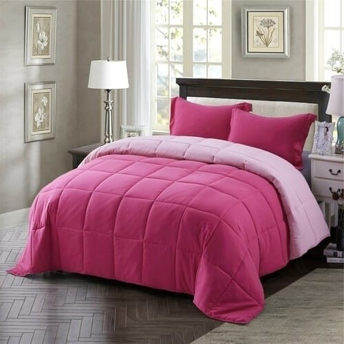 Full/Queen Traditional Microfiber Reversible 3 Piece Comforter Set in Pink Q280-PIFQ4584