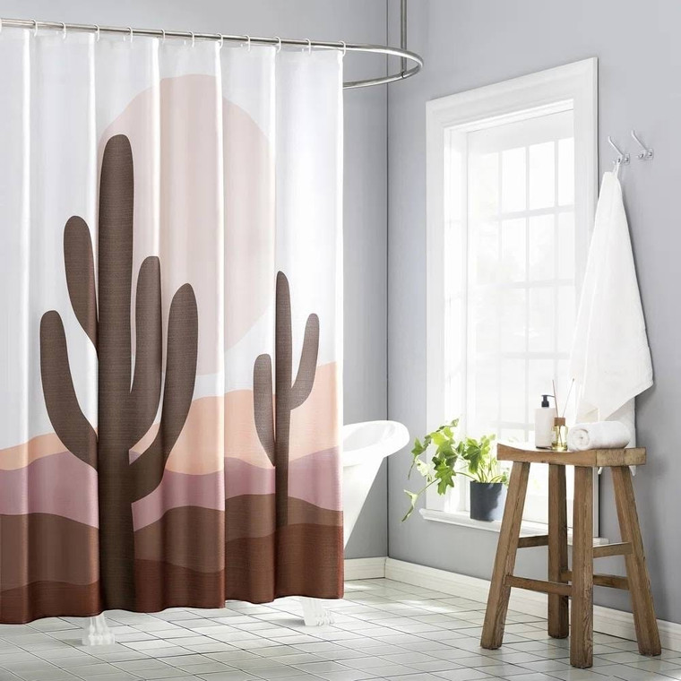 72-in. Desert Cactus Sunset Brown Red Tan Southwest Shower Curtain Q280-JTSPCH23172594