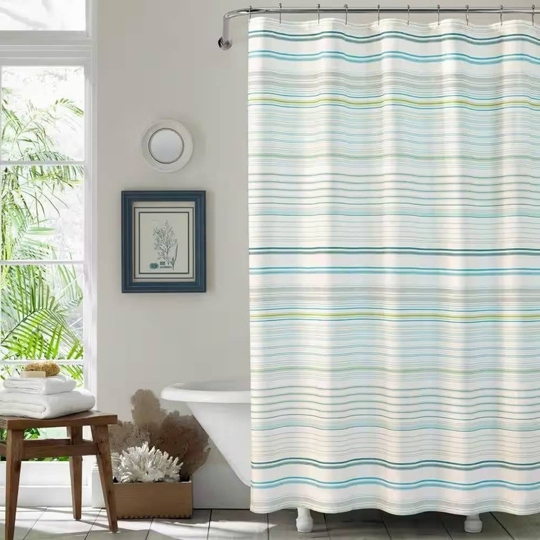 72-inch Sea Breeze Blue Green White Cabana Stripe Cotton Shower Curtain Q280-BSGCLS21073956285