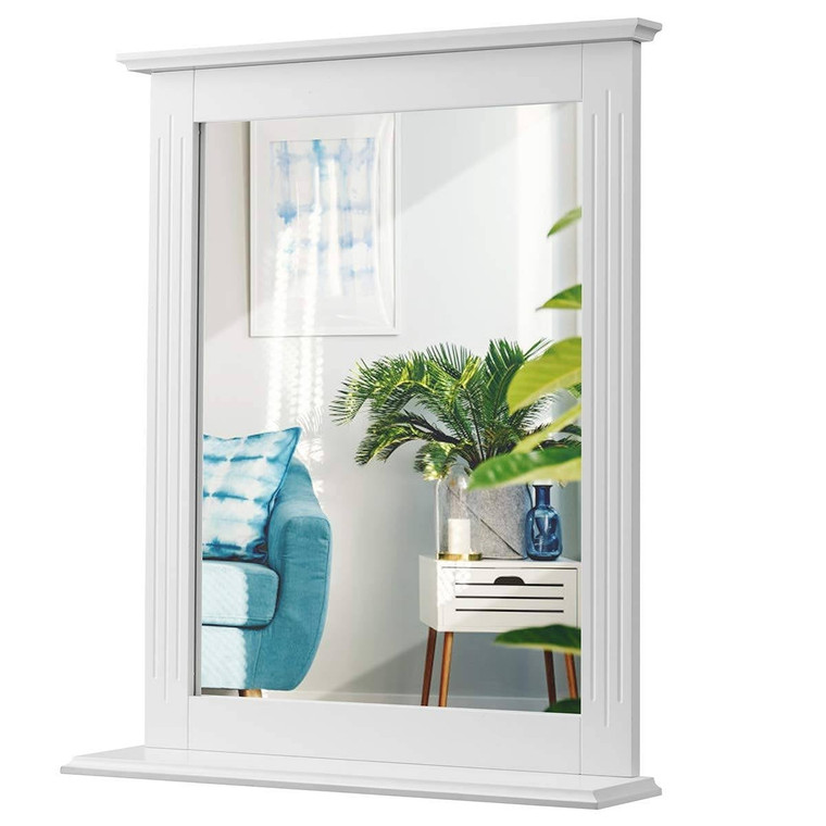 White Rectangle Bedroom Bathroom Vanity Wall Mirror with Bottom Shelf Q280-TBWMG7486815