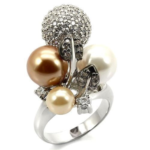 0W296 - Rhodium + Ruthenium Brass Ring with Synthetic Pearl in Multi Color A874-0W296