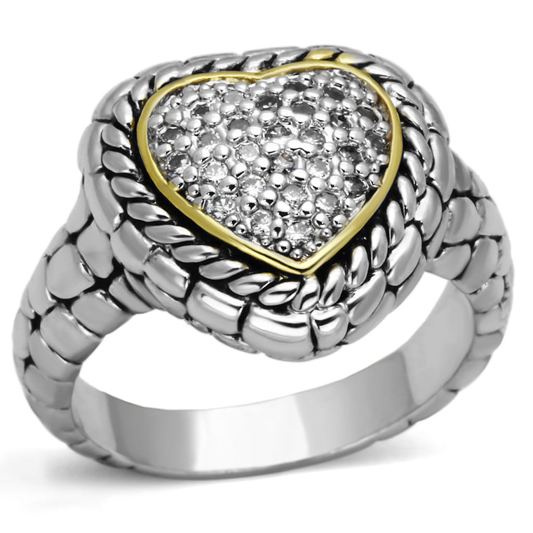 3W333 - Reverse Two-Tone Brass Ring with AAA Grade CZ  in Clear A874-3W333