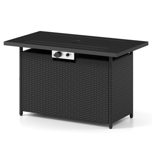 44.5 Inch Propane Fire Pit Table Rattan Gas 2-in-1 with Stainless Steel Burner-Black & Gray - Color D681-NP12914