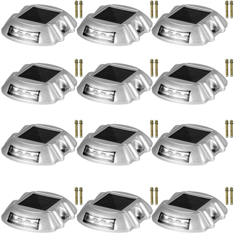 Solar Pathway Lights, 12-Pack, White, Includes Screws, Weatherproof Outdoor Deck Lights, 6 LED, Ide E415-TYNDD12JTWH000001V0