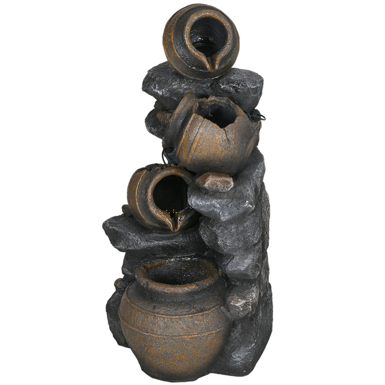 28.3" Solar Water Fountain, 4-Tier Resin Cascading Jars and Stacked Stones Outdoor Waterfall Founta P295-844-815V00MX