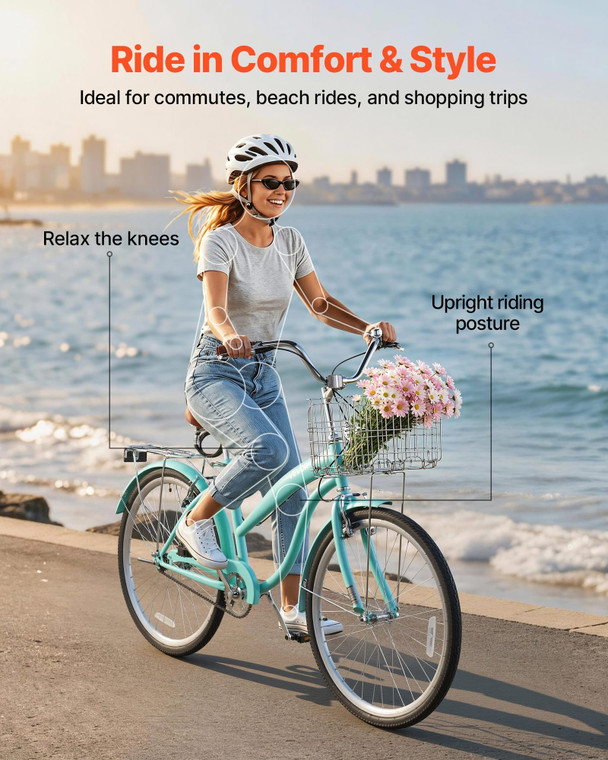 Women Bike, 26 in Beach Cruiser Bike, Single-Speed Adult City Bicycle with Steel Frame, 330 lbs Cap E415-SGXYJZXCQLSSPY9A5001V0