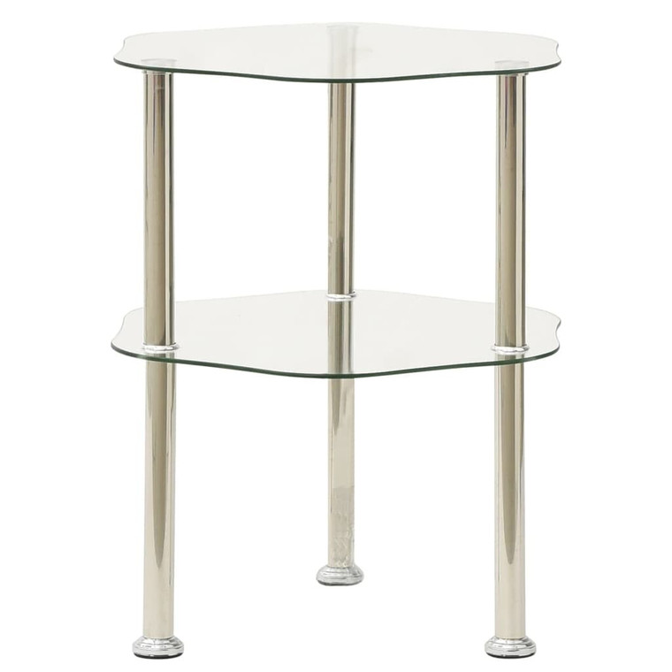 2-Tier Side Table Transparent 15"x15"x19.7" Tempered Glass A949-322790