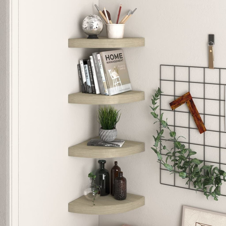  Floating Corner Shelves 4 pcs Oak 9.8"x9.8"x1.5" MDF A949-323906