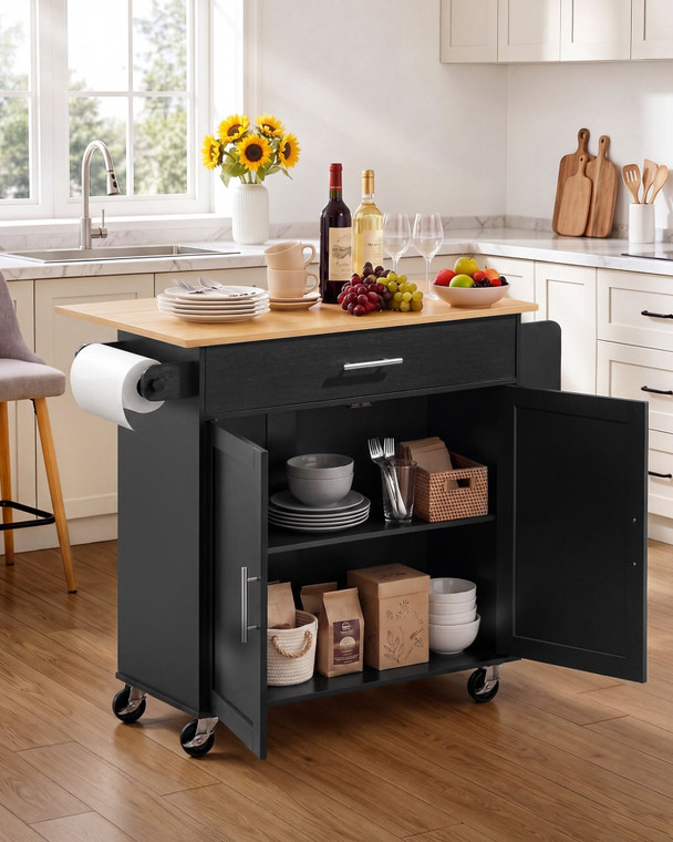 Kitchen Island Cart with Storage, 42.28 in Wide Mobile Rolling Storage Island on Swivel Wheels, wit E415-CFD1C2M09MKZILU8I001V0
