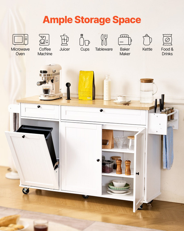Kitchen Island Cart with Storage, 60in Wide Mobile Kitchen Cart with Wheels, Drop Leaf, 2 Drawers,  E415-QFBYDKCFDBS2V66XA001V0