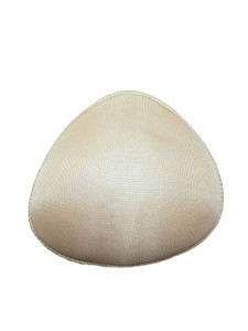 Adjustable triangular breast form with contoured foam and soft fiber filling, designed for a natural shape and customizable volume; smooth outer surface with gentle curves, suitable for wearing inside bras or clothing to enhance the silhouette.