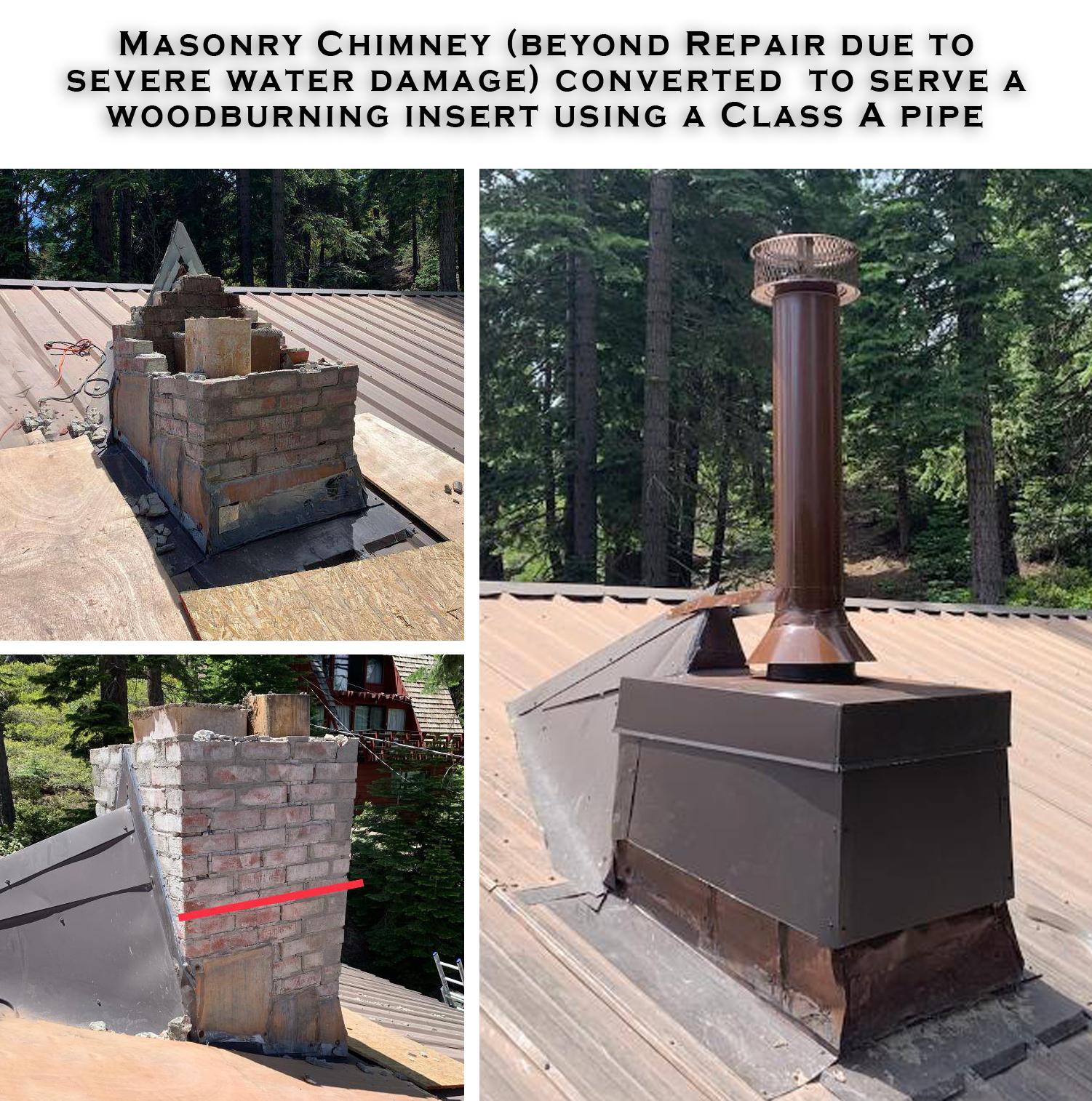 Masonry chimney beyond repair converted to a Class A pipe for a wood-burning insert