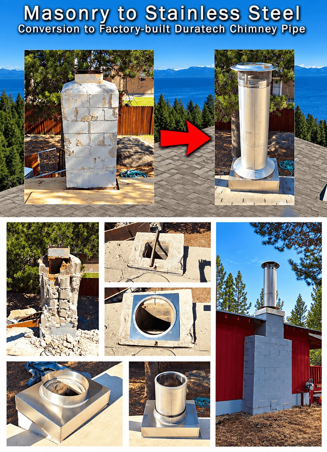 Masonry chimney converted to factory-built stainless steel chimney pipe