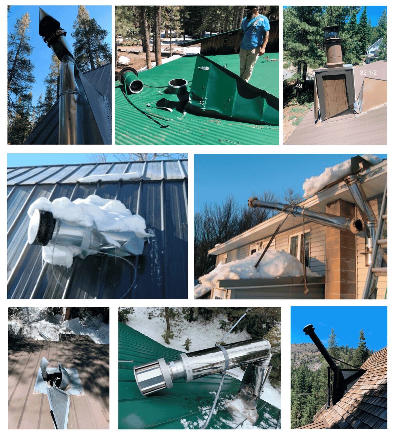 Chimneys and vents damaged by snow