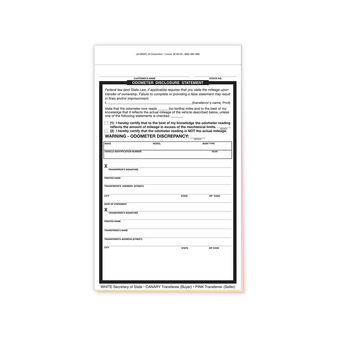 Triplicate NCR Odometer statement form