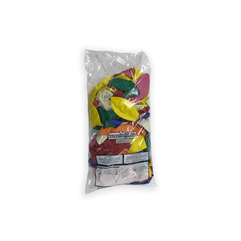 Bag of Blue, Green, Red, Orange, Yellow and Pink latex balloons.