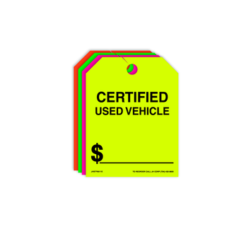 Certified Used Vehicle Rear View Mirror Hang Tags