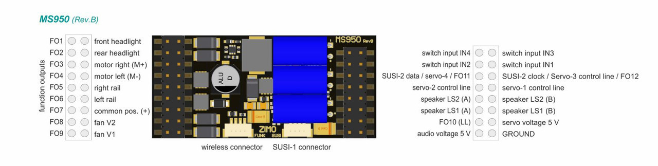 ZIMO MS950K Large Scale DCC Sound Decoder - Pin Connector to Screw