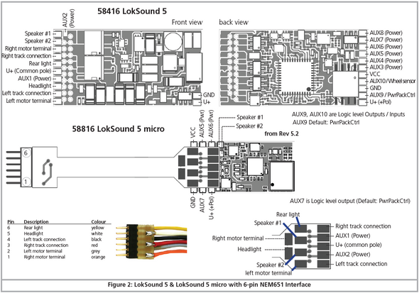 ESU 58416 LokSound 5 Standard Multi-protocol (DCC/MM/SX/M4) Sound Decoder - NEM651 6-pin Wired Plug