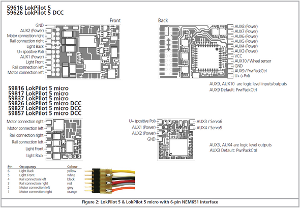 ESU 59616 LokPilot 5 Standard Multi-protocol (DCC/MM/SX/M4) Decoder - NEM651 6-pin Wired Plug
