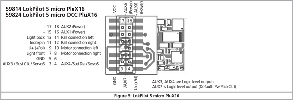 ESU 59824 LokPilot 5 Micro NMRA DCC Decoder - NEM658 PluX16 Integral Connector