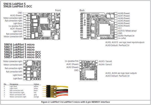 ESU 59826 LokPilot 5 Micro NMRA DCC Decoder - NEM651 6-pin Wired Plug