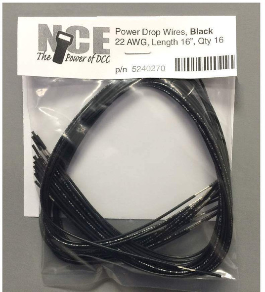 NCE DCC Layout Wiring - Power Drop Wires, 22 AWG - Black (16 pk)