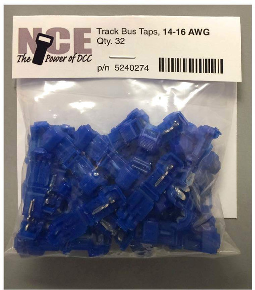 NCE DCC Layout Wiring - Track Bus Taps - 14-16 AWG (Blue) (32 pk)