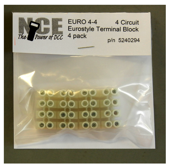 NCE DCC Layout Wiring - Euro4-4 4 Circuit Eurostyle Terminal Strip (4 pk)
