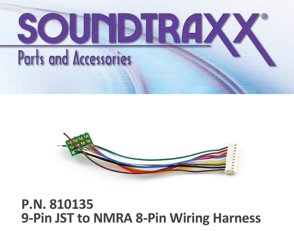 SoundTraxx 810135 Wire Harness, 9-pin JST to 8-pin NMRA