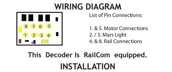 TCS 1412 DP2X-LL DCC Decoder - NEM652 8-pin Integral Connector