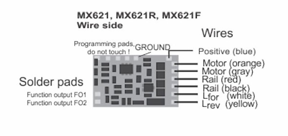 ZIMO MX621F Sub-Micro DCC Decoder - NEM651 6-pin Wired Connector