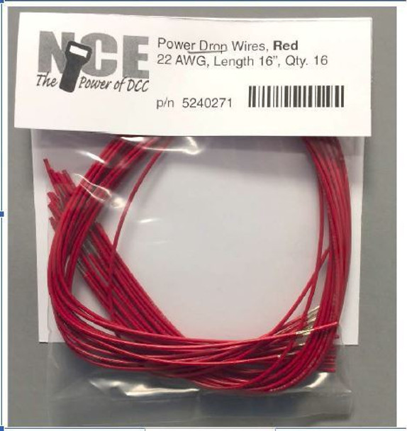 NCE DCC Layout Wiring - Power Drop Wires, 22 AWG - Red (16 pk)