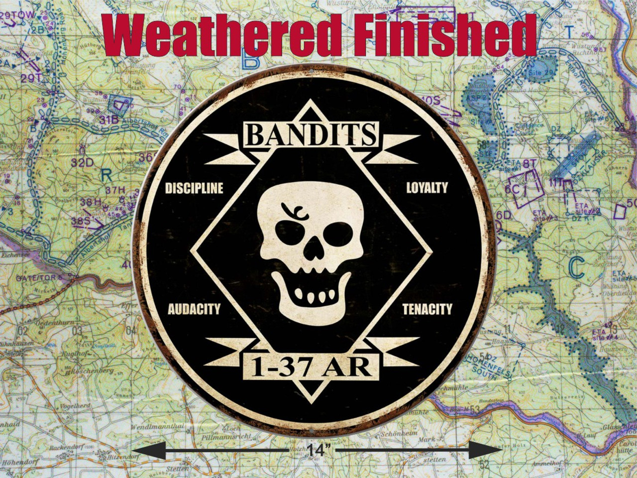 37th Armor Bandits Metal Sign Weathered Finish