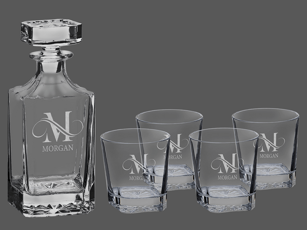 750ml Square Glass Decanter Set with Four DG301 Glasses and Gift Box