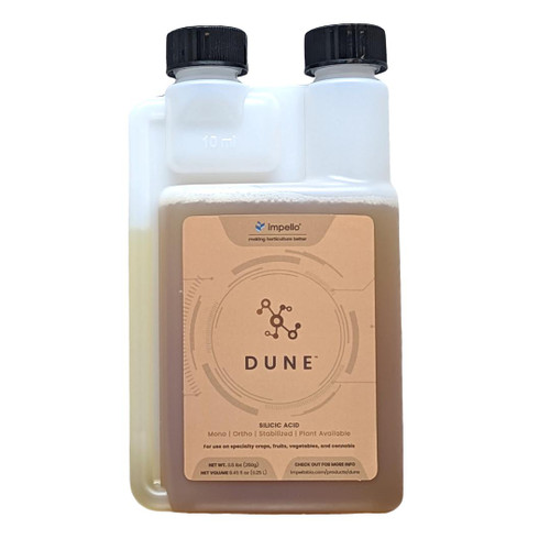 Dune™ is a stabilized form of monosilicic acid (orthosilicic acid),  supports plant structure and stress tolerance on plants