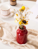 Red Vase Set Table Floral
