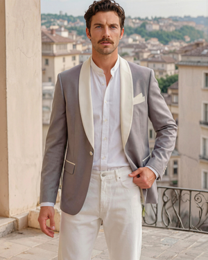 Orchid - silver grey tuxedo jacket with ivory contrast