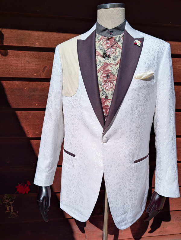 white tuxedo with red contrast